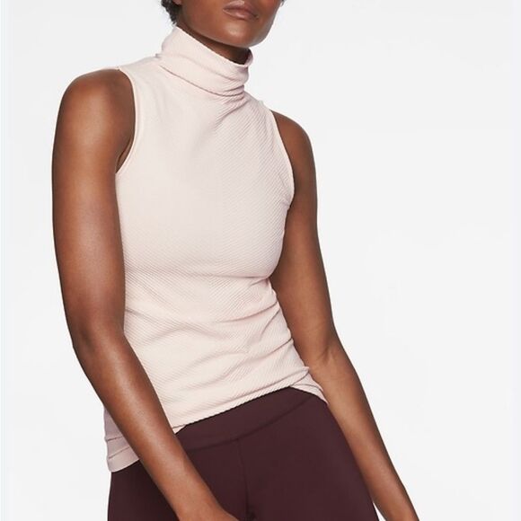 Athleta pink ribbed flurry base layer‎ tank mock neck women’s size S - Picture 1 of 6
